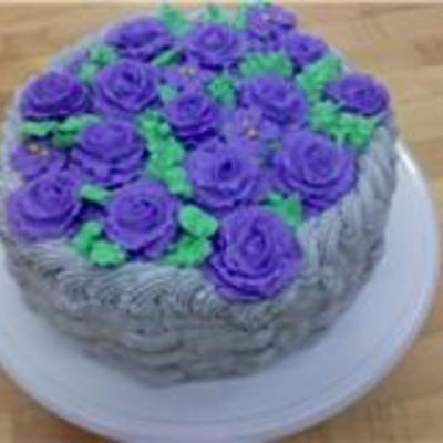 Silver Basket With Purple Roses