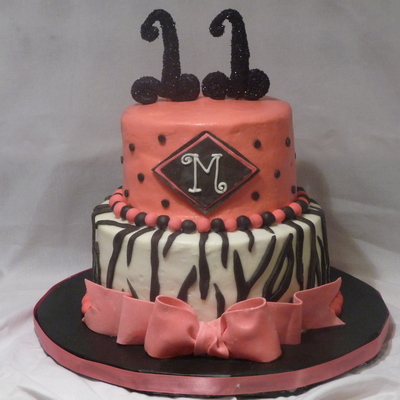 Pink And Black Zebra Striped Birthday Cake