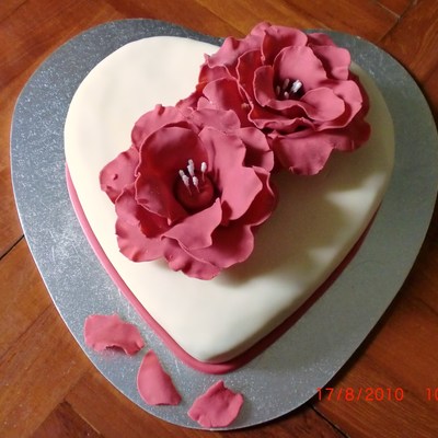 Flowers On Heart Cake