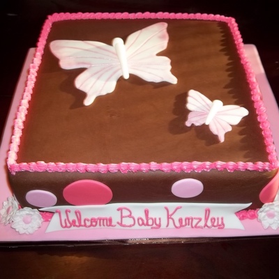 Brown & Pink Butterfly Baby Shower Cake