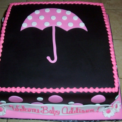 Pink, Black & White Umbrella Baby Shower Cake
