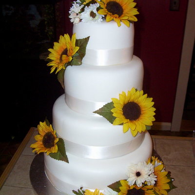 Sunflower And Daisies Wedding Cake