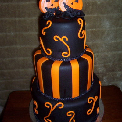 Black And Orange Pumpkin Halloween Cake