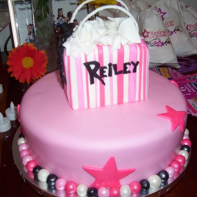 Pink Black & White Girl's Birthday Cake