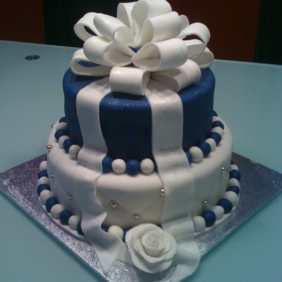 Blue & White 2 Tier Cake
