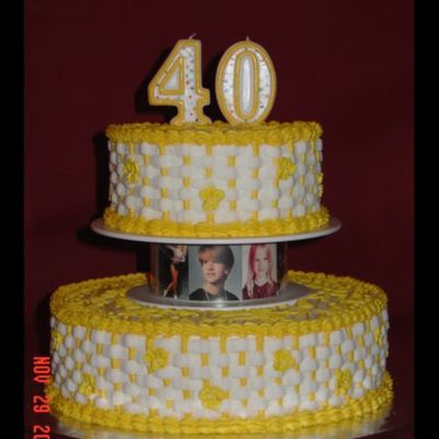 Yellow And White Basketweave Tiered Cake