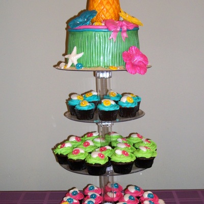 Pineapple Hibiscus Hawaiian Luau Bridal Shower Cake Cupcakes