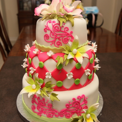 Pink Green Orchid Cake