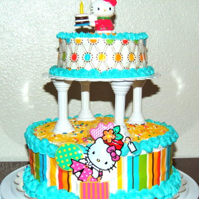 Striped Birthday Cake With Hello Kitty Accents