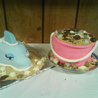 Dolphin And Sand Bucket Cake