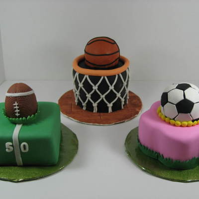 Basketball, Football, And Soccer Ball Cakes