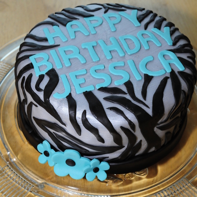 Silver And Teal Zebra Birthday Cake