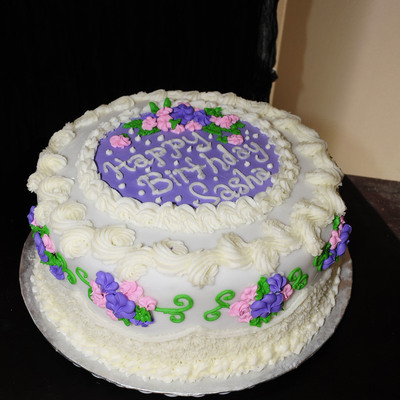 Purple And White Butter-Cream Birthday Cake