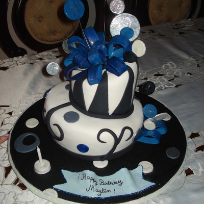 Fondant Cake With Black White Blue