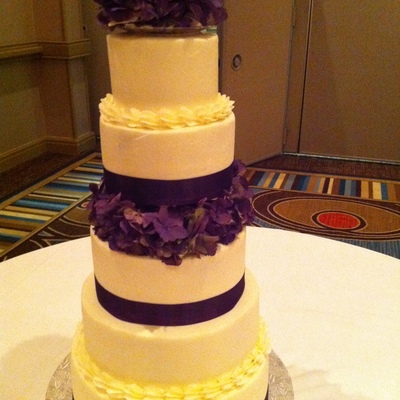5 Tiered Cake With Ribbon And Flowers