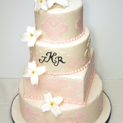 Pink Damask With Dogwood Flowers