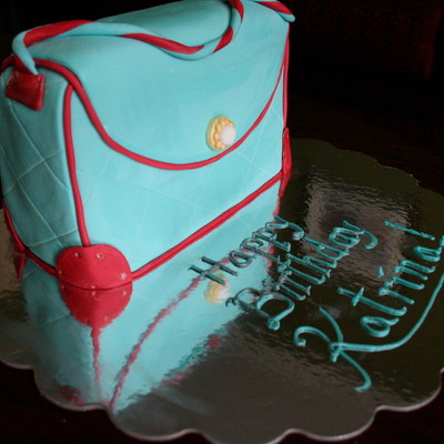 Teal And Red Purse Cake