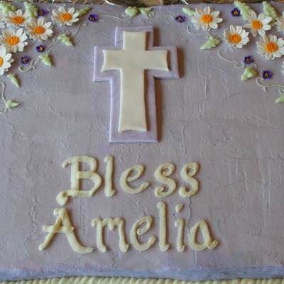 Daisies And African Violet Baptism Cake