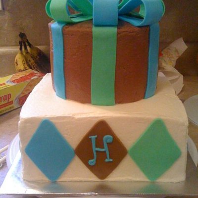Chocolate, Green, And Blue Baby Shower Cake