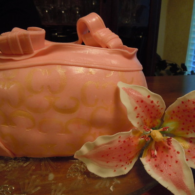 Purse Cake W/ Gumpaste Stargazer Lily