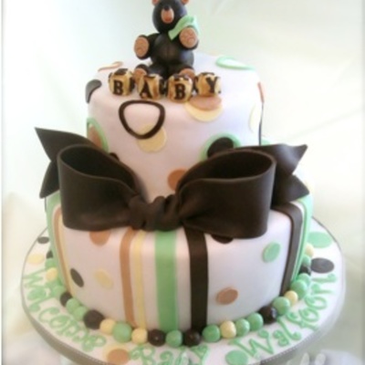 Neutral Bear, Polka Dot And Striped Inspired Cake