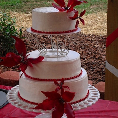 Red Gum Paste Flower-Buttercream Cake