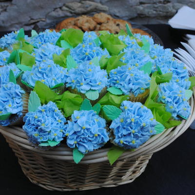 Hydrangea Cupcake Basket Bouquet