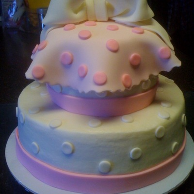 Pink And White Dots Baby Shower Cake
