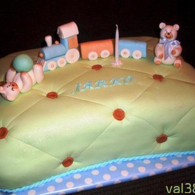 Cake With Toy Train And Teddy Bears