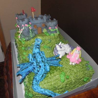 Dragon Unicorn And Castle-Mythical