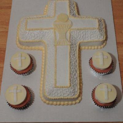 First Communion Cake And Cupcakes
