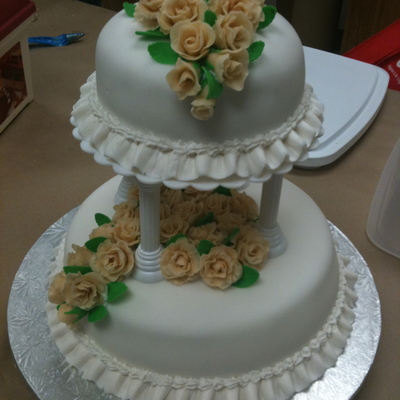 Two Tier Wedding Cake With Ivory Roses