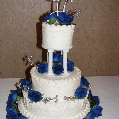 Silver & Blue Wedding Cake