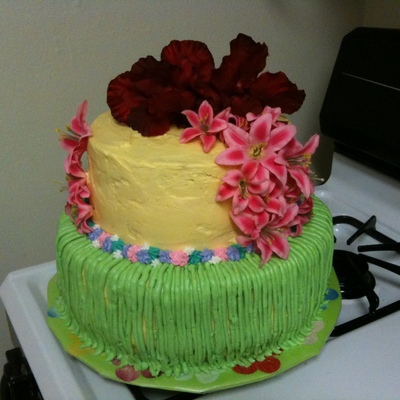 Grass Skirt Luau Engagement Cake