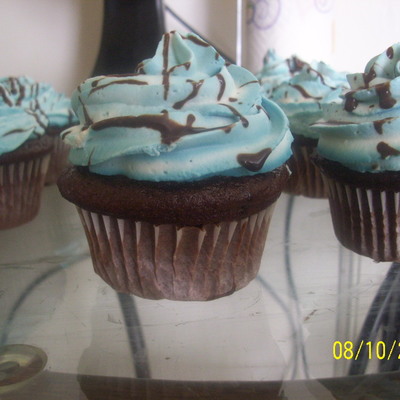 Chocolate Cupcakes With Whipped Cream Drizzled W/chocolate!