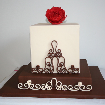 Brown And Ivory Quilling With Red Peony