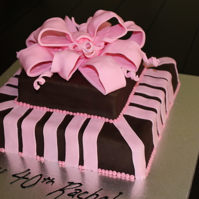 Birthday Present - Chocolate Fondant With Pink Fondant Ribbon