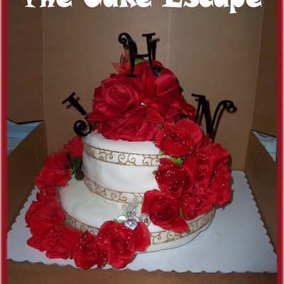 2 Teir Rose Staircase Wedding Cake