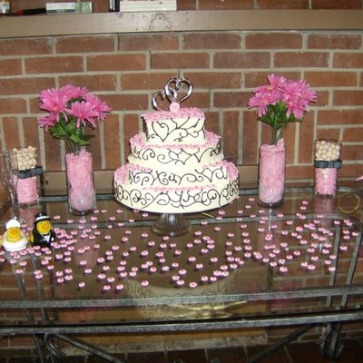 White Branchwork And Pink Flower Weeding Cake