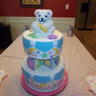 Teddy Bear With Abc Blocks Baby Shower Cake