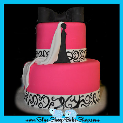 Pink And Black Silhouette Bridal Shower Cake