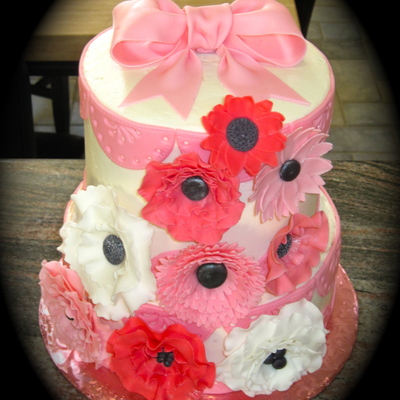 Flower, Bow And Lace Birthday Cake
