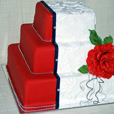 Red And White Square Wedding Cake