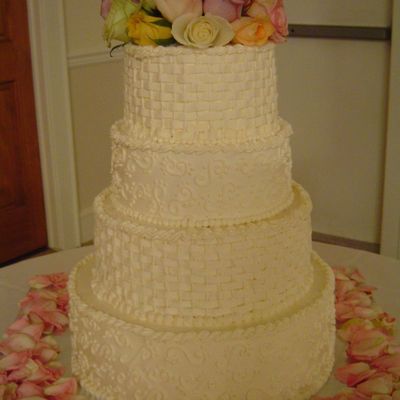 Basketweave And Scrollwork Wedding Cake