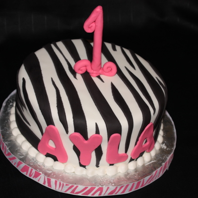 Pink And Zebra Little Girl's Birthday Cake.