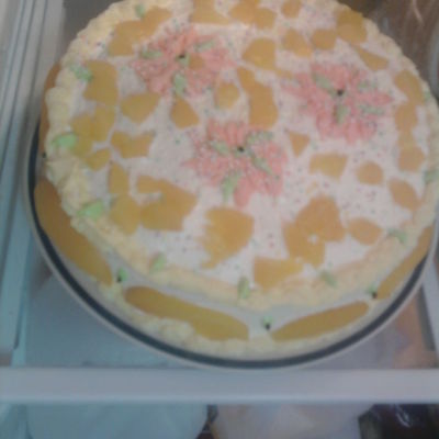 3 Milk Cake With Peach Filling And Cool Whip Cream Cheese Frosting..