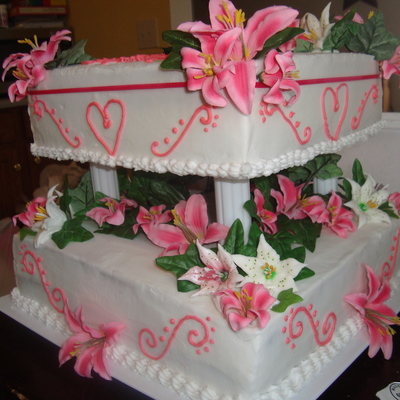 My First Two Tiered Cake With Royal Icing Tiger Lillies