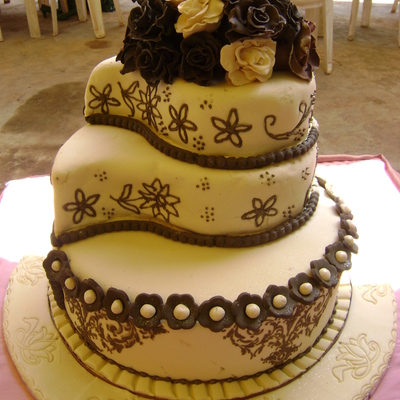 Cream And Dark Brown Wedding Cake