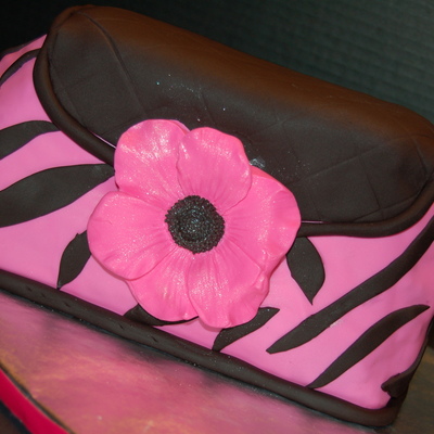 Pink And Black Zebra Stripe Purse With Anemone Flower