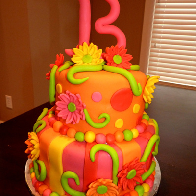 Electric Rainbow Flower Cake